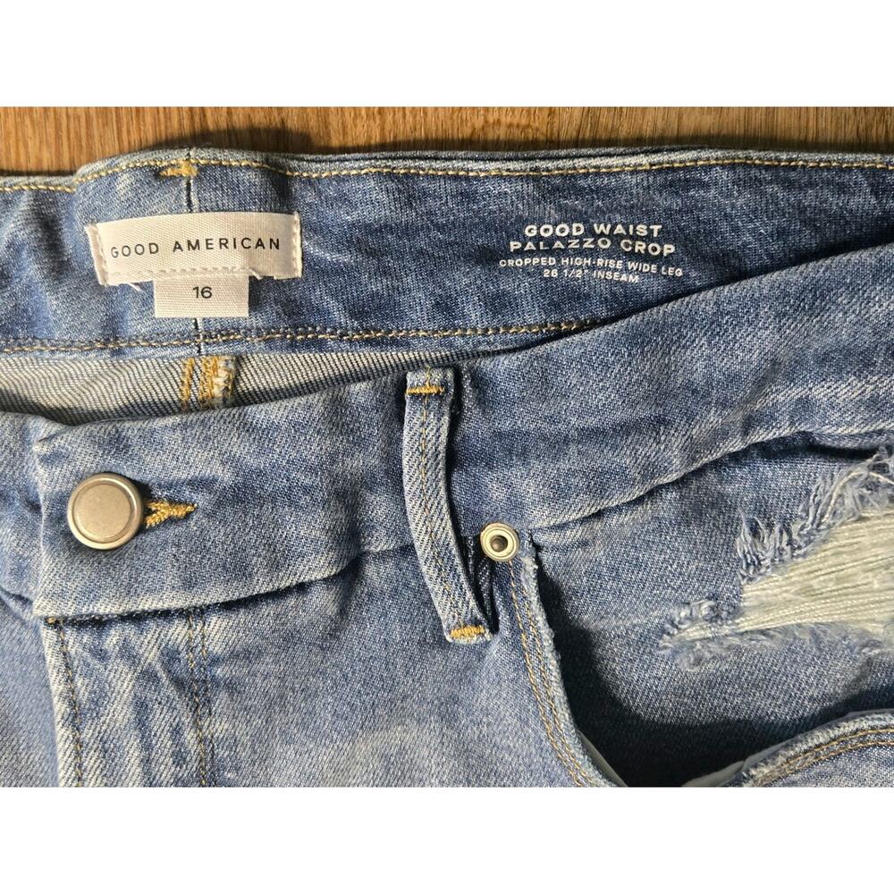 Good American Good Waist Palazzo Crop Wide Leg Blue Denim Jeans, Size 16 NWT - Picture 8 of 10